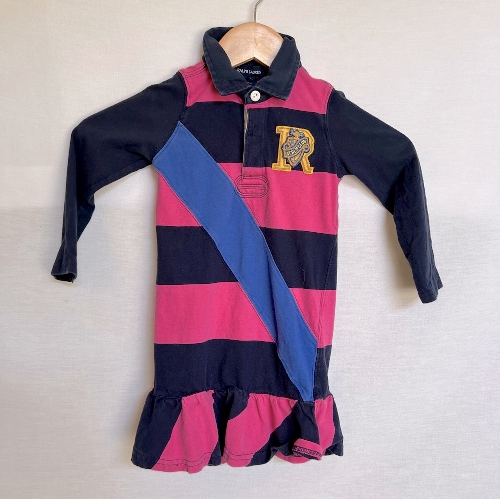 Ralph Lauren Blue and Pink Striped Long Sleeve Polo Dress